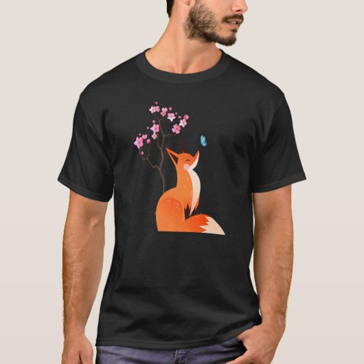 Cute Fox Shirt Japanese Cherry Flower And Butterfl (Voorkant)