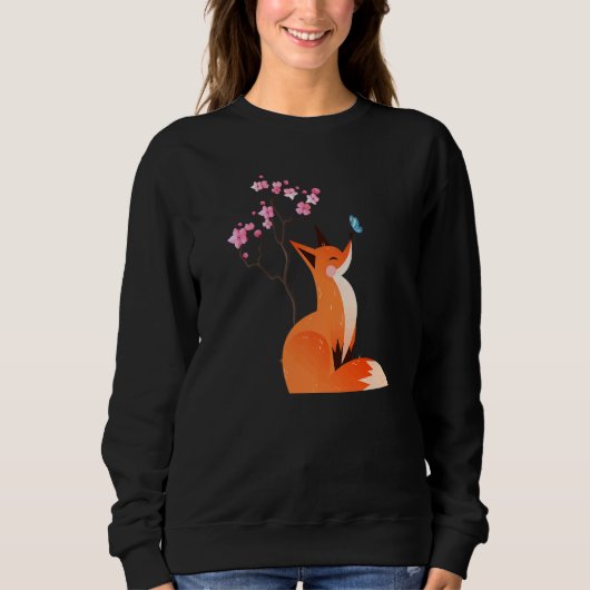 Cute Fox Shirt Japanese Cherry Flower And Butterfl (Voorkant)