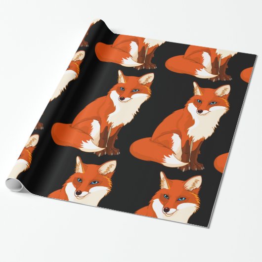 Cute Fox Sitting Glossy Wrapping Paper Cadeaupapier (Uitgerold)