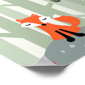 Cute fox sitting on a rock in the forest poster (Hoek)