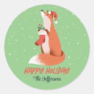 Cute Fox Snowy Winter Holiday Animal Ronde Sticker