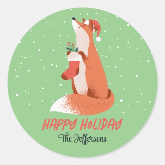 Cute Fox Snowy Winter Holiday Animal Ronde Sticker (Voorkant)