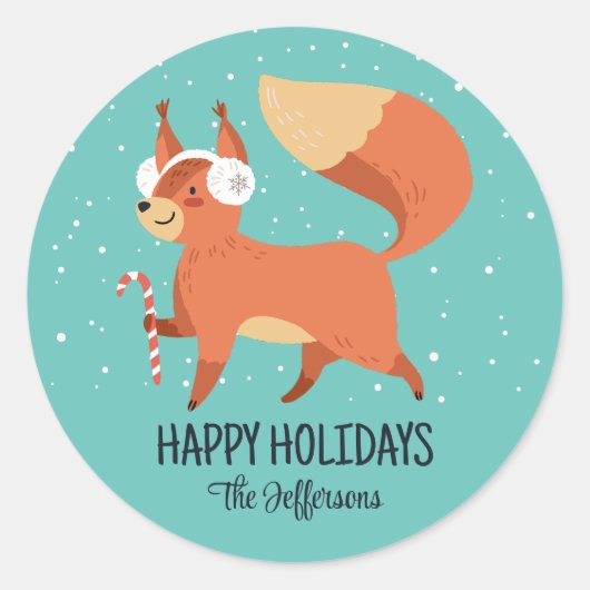 Cute Fox Snowy Winter Holiday Animal Ronde Sticker (Voorkant)