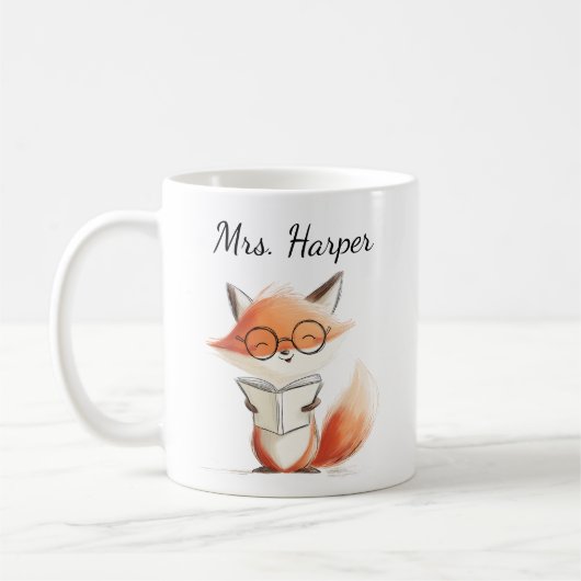 Cute Fox Teacher Reading Koffiemok (Links)