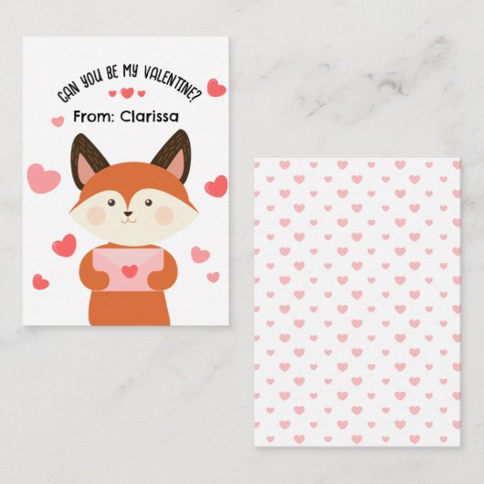 Cute Fox Valentijnsdag Kaart Kind met hart Notitiekaartje (Voorkant / Achterkant)