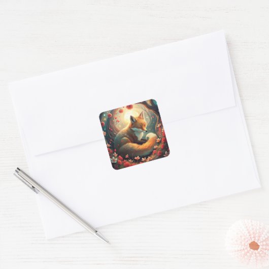 Cute Fox Vierkante Sticker (Envelop)