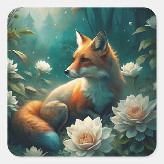 Cute Fox Vierkante Sticker (Voorkant)