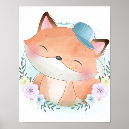 Cute Fox Waterverf Poster (Voorkant)
