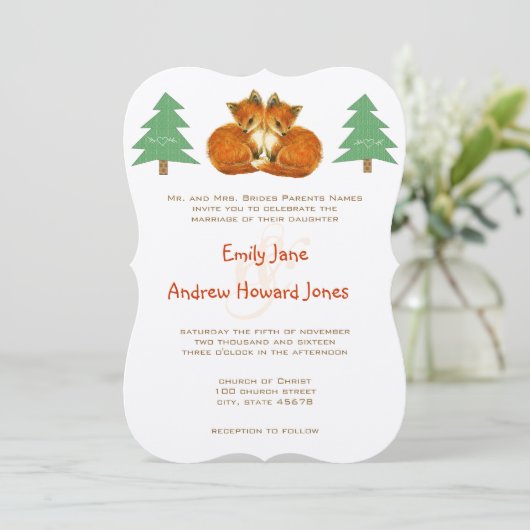 Cute Fox Wedding Invitation Kaart (Staand voorkant)
