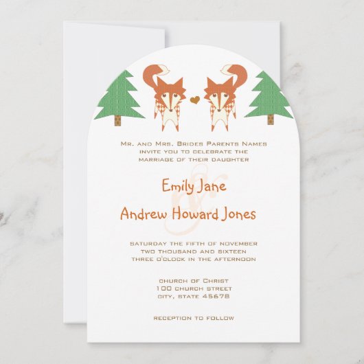 Cute Fox Wedding Invitation Kaart (Voorkant)