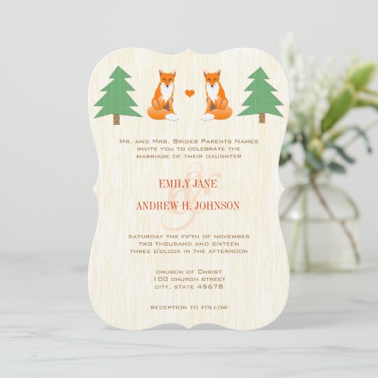 Cute Fox Wedding Invitation Kaart (Staand voorkant)