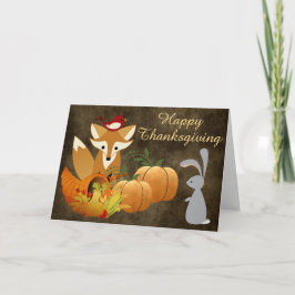 Cute Fox Woodland Animals Golden Thanksgiving Feestdagen Kaart