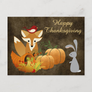 Cute Fox Woodland Animals Golden Thanksgiving Feestdagenkaart