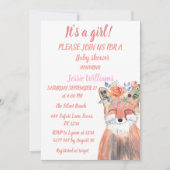 Cute Fox Woodland Animals Pink Rustic Baby Girl I Kaart (Voorkant)