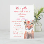 Cute Fox Woodland Animals Pink Rustic Baby Girl I Kaart (Staand voorkant)