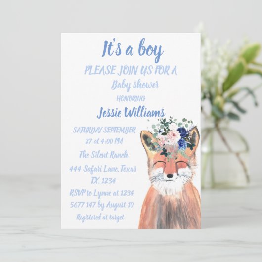 Cute Fox Woodland Animals Rustige Baby boy douche  Kaart (Staand voorkant)