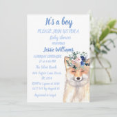 Cute Fox Woodland Animals Rustige Baby boy douche Kaart (Staand voorkant)