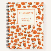 Cute Fox Woodland Forest Pattern Name Sketchbook Notitieboek (Voorkant)