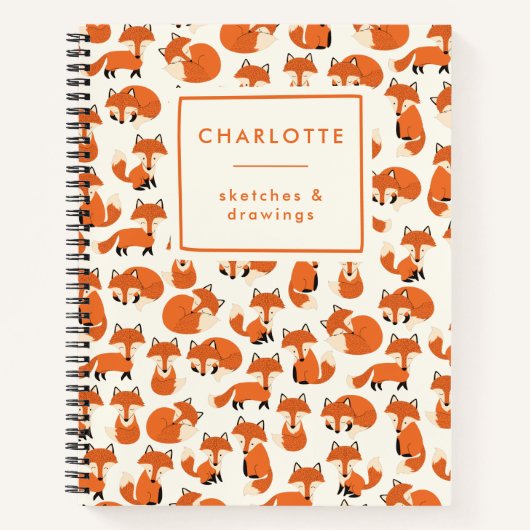 Cute Fox Woodland Forest Pattern Name Sketchbook Notitieboek (Voorkant)