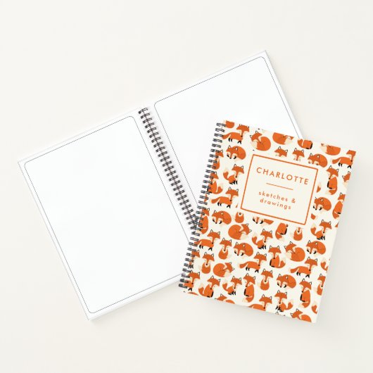 Cute Fox Woodland Forest Pattern Name Sketchbook Notitieboek (Binnen)