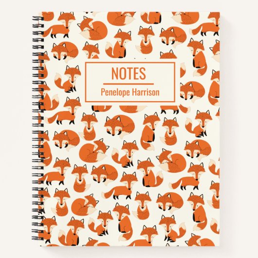Cute Fox Woodland Forest Pattern Personalized Notitieboek (Voorkant)