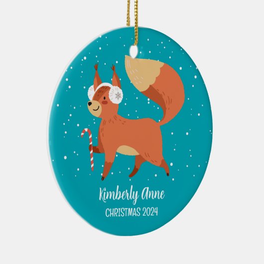 Cute Fox Woodland Kerstmis Snowy Winter Holiday Keramisch Ornament (Rechts)