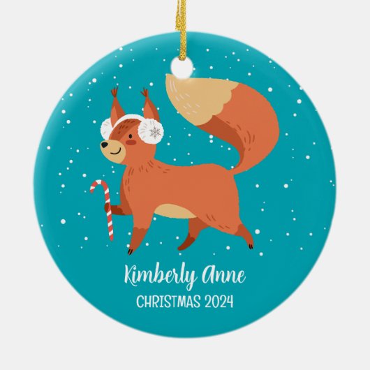 Cute Fox Woodland Kerstmis Snowy Winter Holiday Keramisch Ornament (Achterkant)