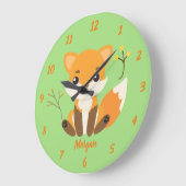 Cute Fox Woodland Nursery Green en Sinaasappel Grote Klok (Hoek)