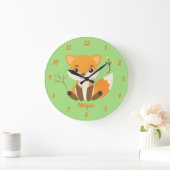 Cute Fox Woodland Nursery Green en Sinaasappel Grote Klok (Huis)