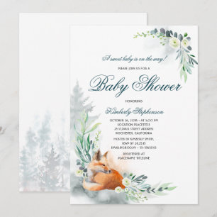 Cute Fox Woodland Spring Baby shower Kaart