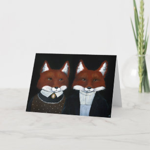 Cute foxes American Gothic verjaardagskaart blanco Kaart
