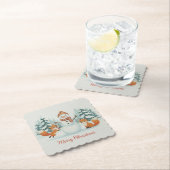 Cute Foxes and Snowman Merry Christmas Kartonnen Onderzetters (Insitu)