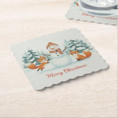 Cute Foxes and Snowman Merry Christmas Kartonnen Onderzetters (Gebogen)