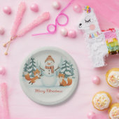 Cute Foxes and Snowman Merry Christmas Papieren Bordje (Feest)