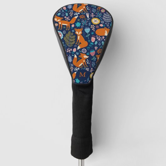 Cute Foxes Birds & Flowers Pattern Golfheadcover (Voorkant)