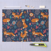 Cute Foxes Birds & Flowers Pattern Tissuepapier (Craft)