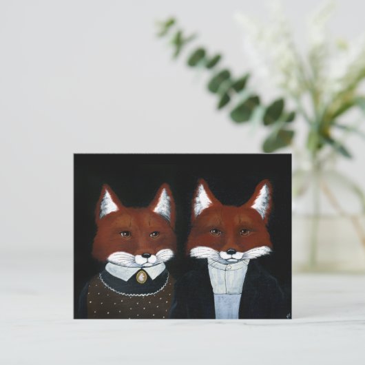 Cute Foxes Folk Art, Amerikaans gotisch briefkaart (Staand voorkant)