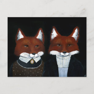 Cute Foxes Folk Art, Amerikaans gotisch briefkaart