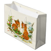 Cute  Foxes Retro Winter Scene Groot Cadeauzakje (Voorkant Gekanteld)