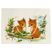 Cute  Foxes Retro Winter Scene Groot Cadeauzakje (Achterkant)