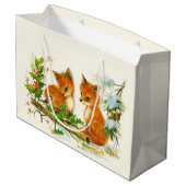 Cute  Foxes Retro Winter Scene Groot Cadeauzakje (Achterkant Gekanteld)