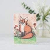 Cute Foxie & Flowers Briefkaart (Staand voorkant)