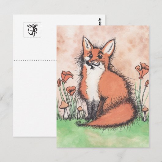 Cute Foxie & Flowers Briefkaart (Voorkant / Achterkant)