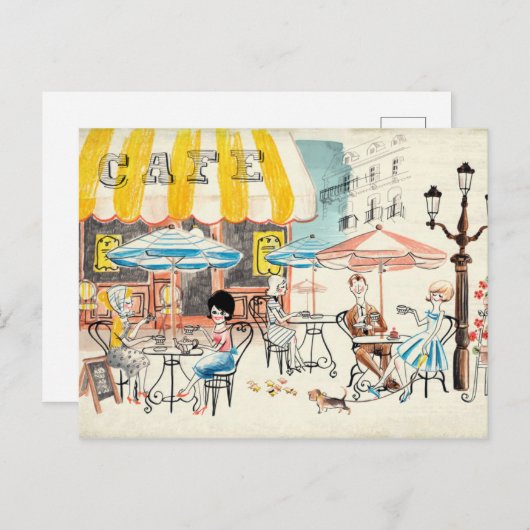 Cute France Café Scene Sketch Briefkaart (Voorkant / Achterkant)