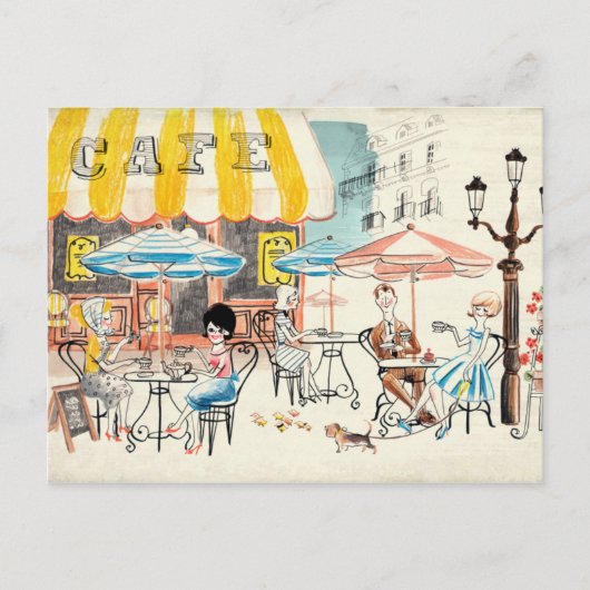 Cute France Café Scene Sketch Briefkaart (Voorkant)