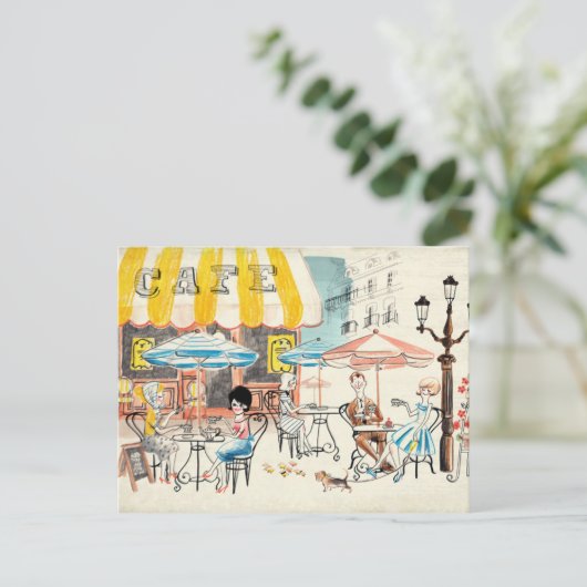 Cute France Café Scene Sketch Briefkaart (Staand voorkant)