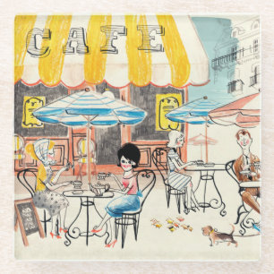 Cute France Café Scene Sketch Glazen Onderzetter