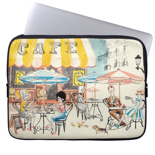 Cute France Café Scene Sketch Laptop Sleeve (Voorkant)