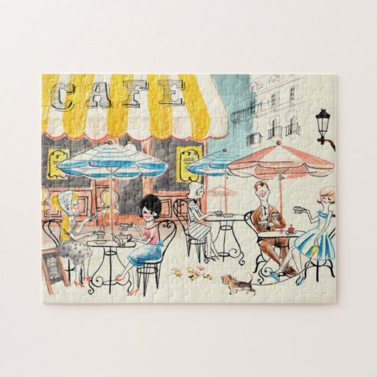 Cute France Café Scene Sketch Legpuzzel (Horizontaal)