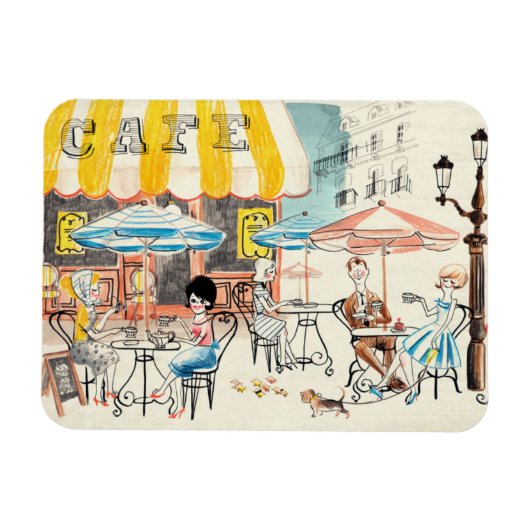 Cute France Café Scene Sketch Magneet (Horizontaal)